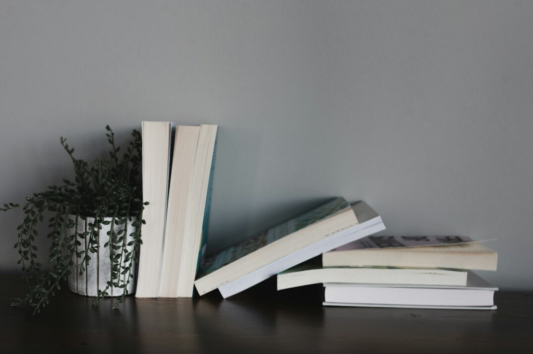 stack of books on table